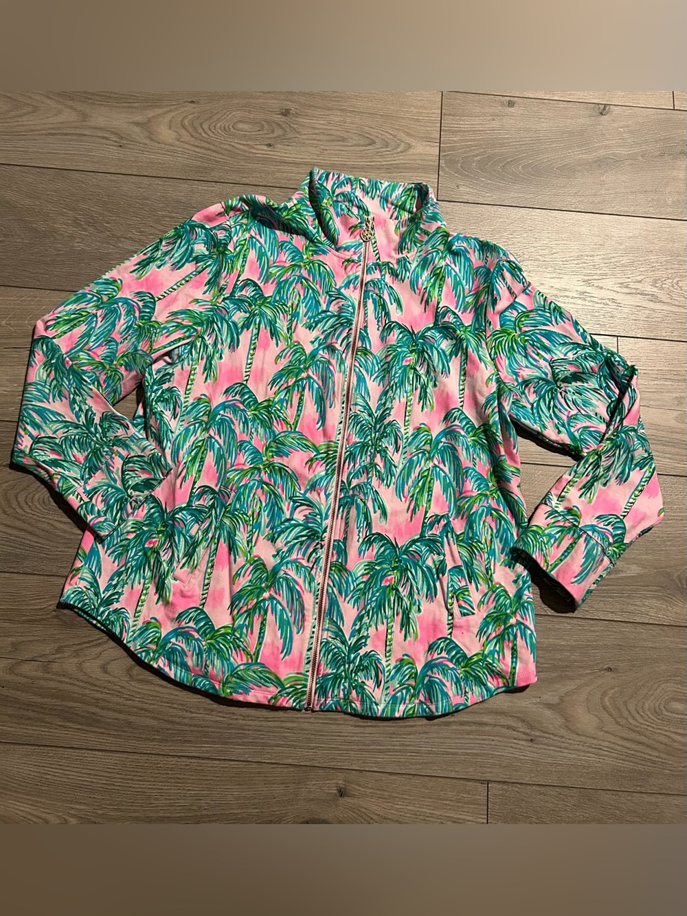 Lilly Pulitzer Suite Views Palm Tree Print Full Zip Jacket Size XXL